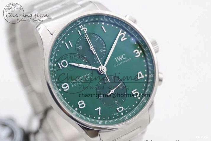 MIROTIME 0315 FastDry Portugieser Chronograph IW371615 ZF Best Edition Green Dial on SS Bracelet A7750 (Slim Movement) 7038